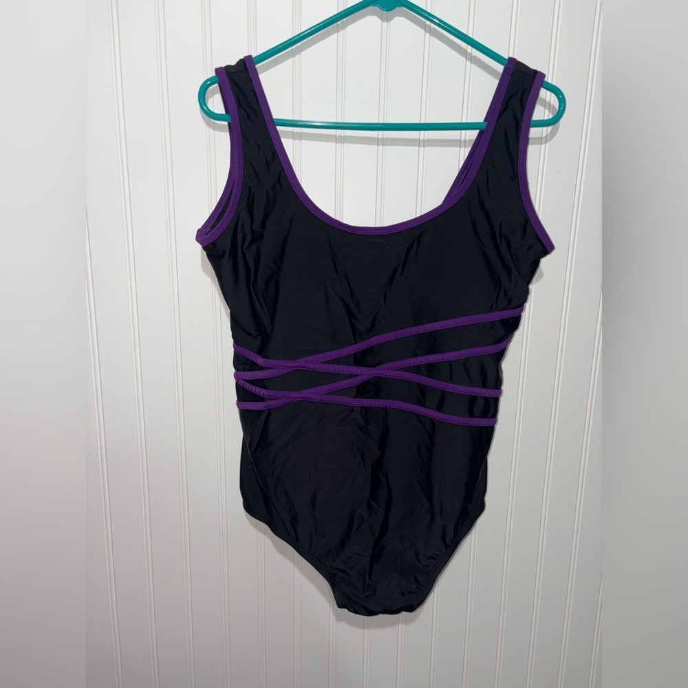 Catalina Women's Black and Purple Swimsuit| Size 1x